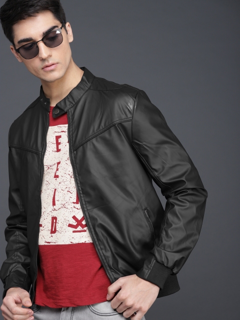 

WROGN Men Black Solid Biker Jacket
