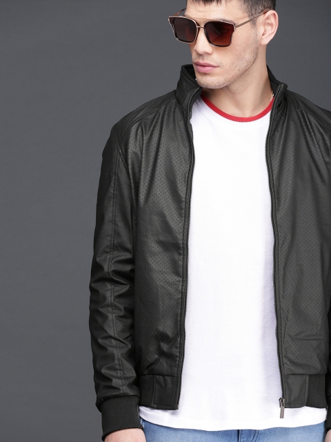 

WROGN Men Black Self-Design Bomber