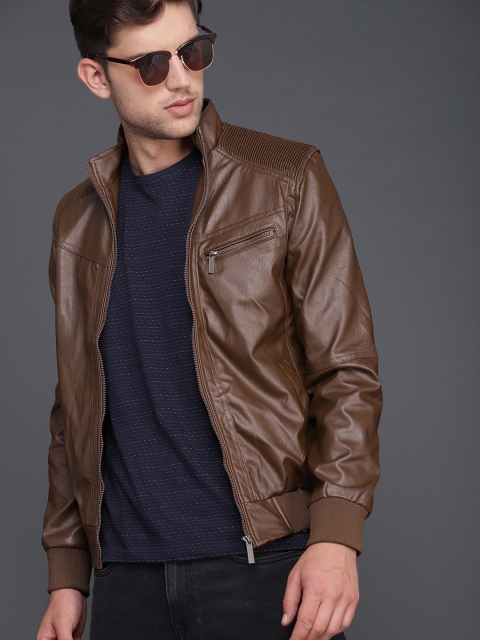 

WROGN Men Brown Solid Biker Jacket