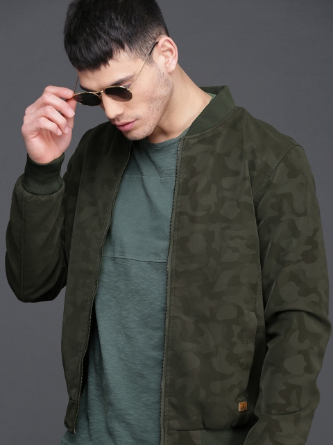 

WROGN Men Olive Green Solid Bomber