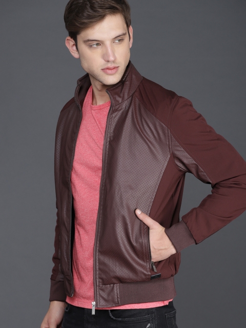 

WROGN Men Maroon Self Design Bomber