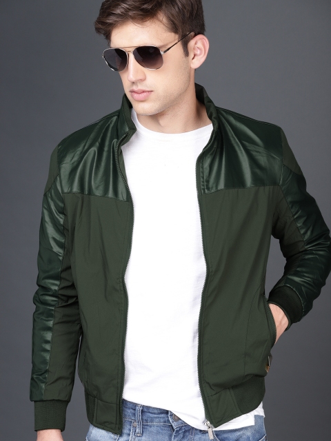 

WROGN Men Olive Green Solid Bomber