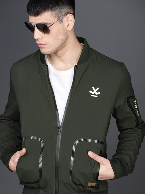 

WROGN Men Olive Green Solid Bomber