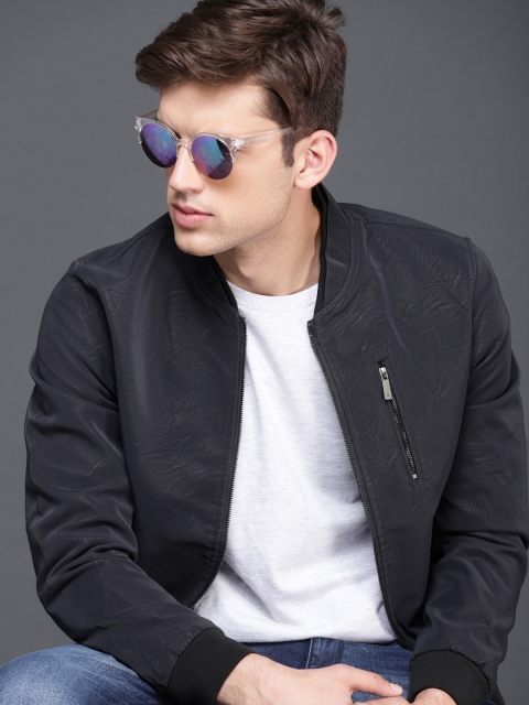 

WROGN Men Navy Blue Solid Bomber