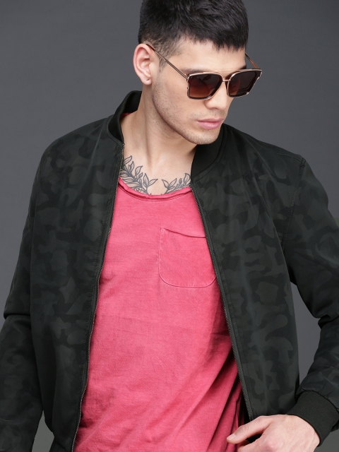 

WROGN Men Navy & Charcoal Grey Printed Bomber, Navy blue