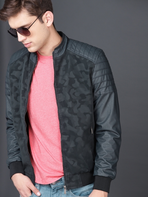 

WROGN Men Black Printed Bomber