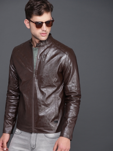 

WROGN Men Brown Solid Biker Jacket