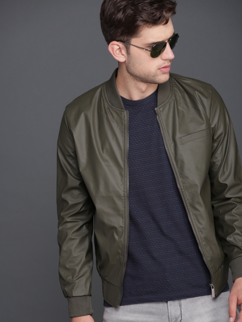 

WROGN Men Olive Green Solid Bomber