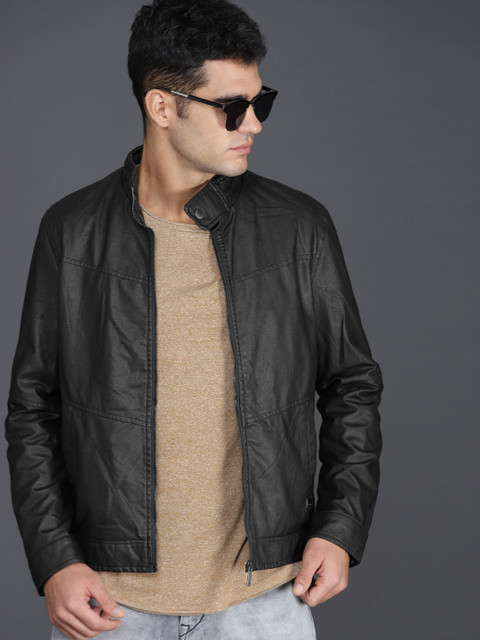 

WROGN Men Black Solid Biker Jacket