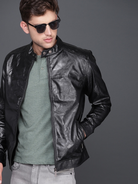 

WROGN Men Black Solid Biker Jacket