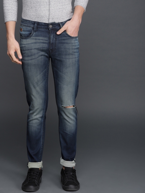 

WROGN Men Blue Skinny Fit Mid-Rise Slash Knee Stretchable Jeans