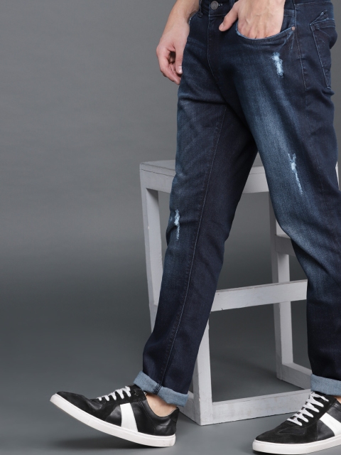 

WROGN Men Blue Slim Fit Mid-Rise Low Distress Stretchable Jeans