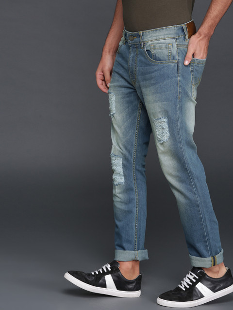 

WROGN Men Blue Slim Fit Mid-Rise Highly Distressed Stretchable Jeans
