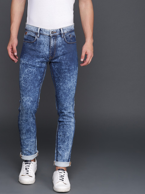 

WROGN Men Blue Slim Fit Mid-Rise Clean Look Acid Washed Stretchable Jeans
