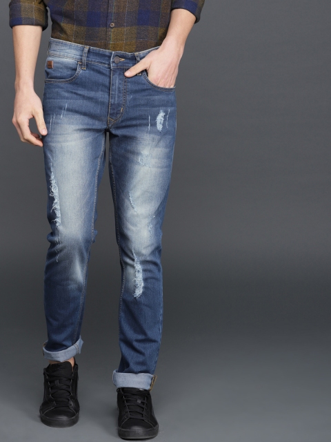 

WROGN Men Blue Slim Fit Mid-Rise Mildly Distressed Stretchable Jeans