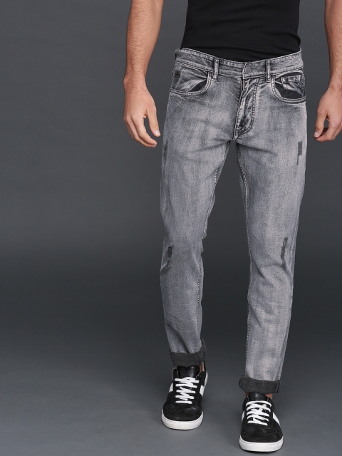 

WROGN Men Grey Slim Fit Mid-Rise Mildly Distressed Stretchable Jeans