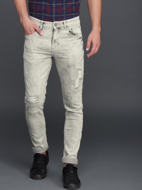 

WROGN Men Grey Slim Fit Mid-Rise Mildly Distressed Stretchable Jeans