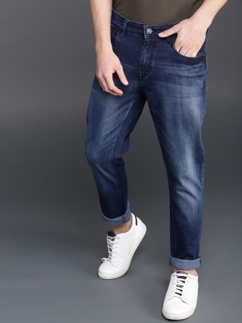 

WROGN Men Navy Blue Regular Fit Mid-Rise Clean Look Stretchable Jeans