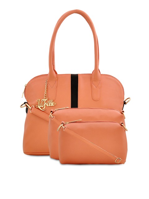 

LaFille Peach-Coloured Solid Handheld Bag with 2 Sling Bags