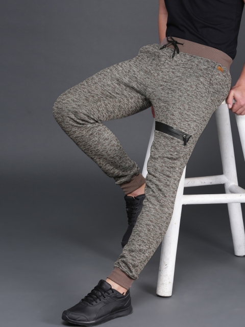 

WROGN Men Brown Tapered Fit Self Design Joggers