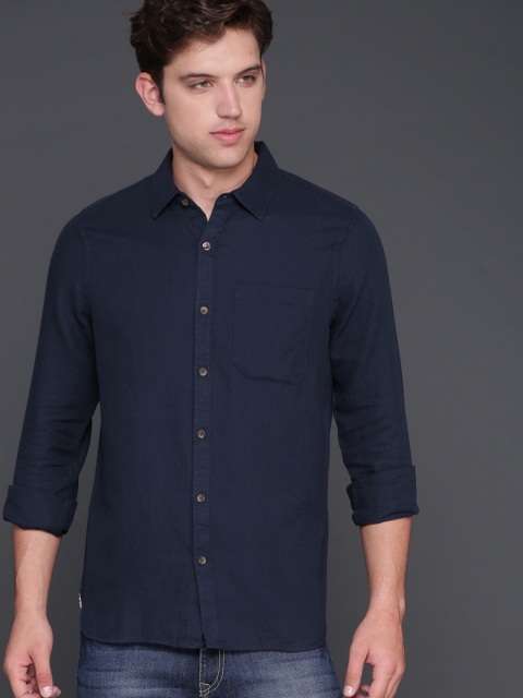 

WROGN Men Navy Blue Smart Slim Fit Solid Casual Shirt