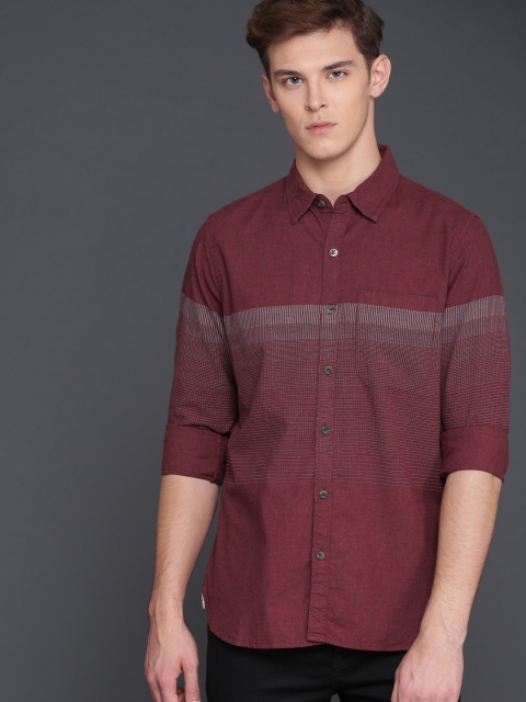 

WROGN Men Maroon Smart Fit Self Design Casual Shirt