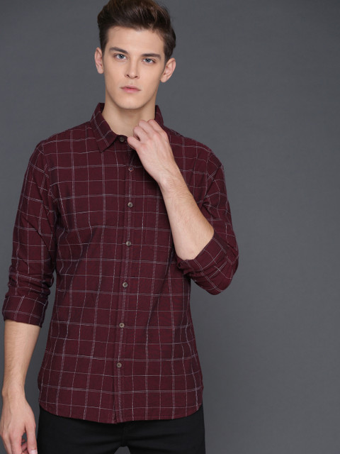 

WROGN Men Maroon Slim Fit Checked Casual Shirt