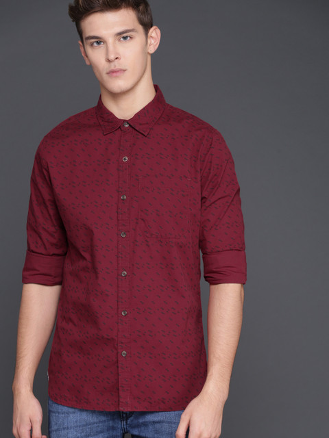 

WROGN Men Maroon Slim Fit Printed Casual Shirt