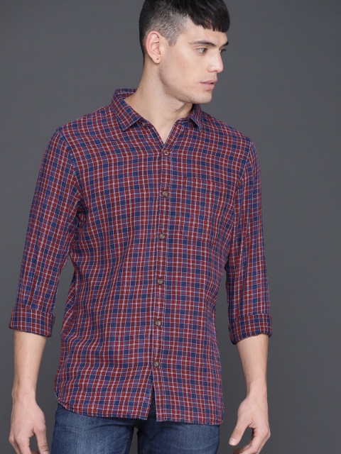 

WROGN Men Red & Blue Slim Fit Checked Casual Shirt