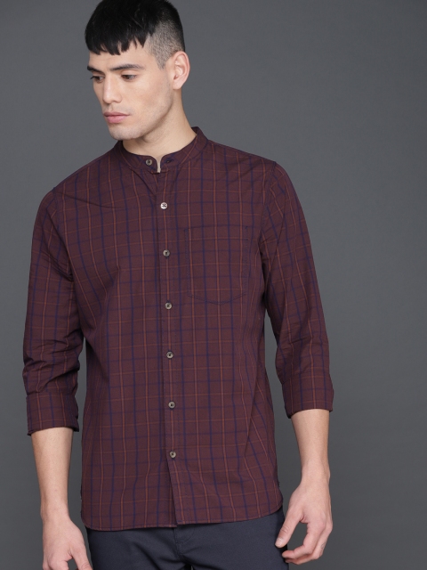

WROGN Men Maroon Slim Fit Checked Casual Shirt