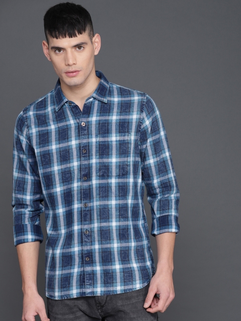 

WROGN Men Blue Slim Fit Checked Casual Shirt