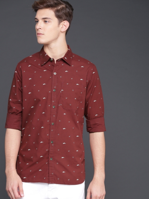

WROGN Men Maroon Slim Fit Printed Casual Shirt
