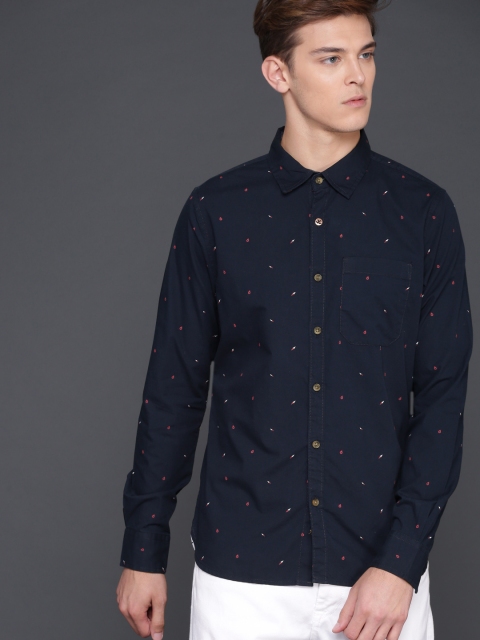 

WROGN Men Navy Blue Slim Fit Printed Casual Shirt