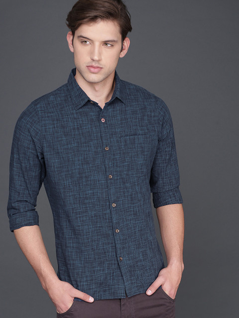 

WROGN Men Navy Blue Slim Fit Checked Casual Shirt