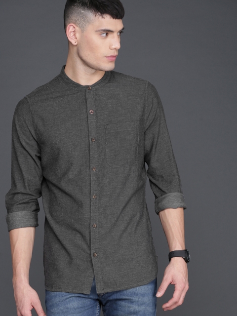 

WROGN Men Charcoal Slim Fit Solid Casual Shirt