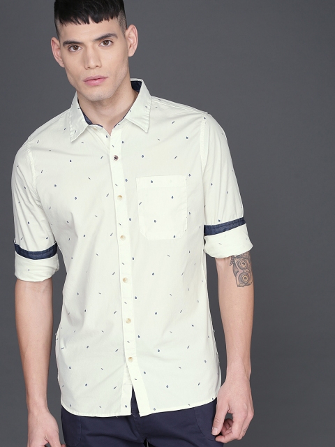 

WROGN Men White Slim Fit Printed Casual Shirt