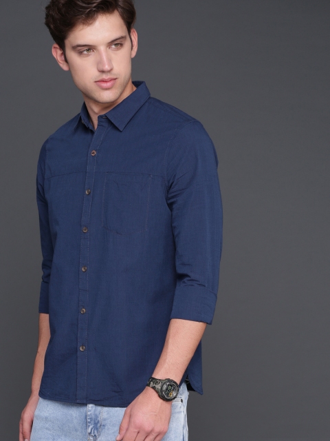 

WROGN Men Blue Smart Slim Fit Solid Casual Shirt