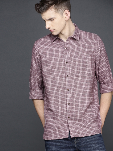 

WROGN Men Maroon Smart Regular Fit Checked Casual Shirt