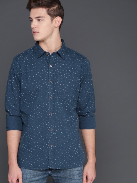

WROGN Men Navy Blue Slim Fit Printed Casual Shirt