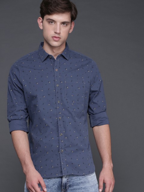 

WROGN Men Blue Slim Fit Printed Casual Shirt