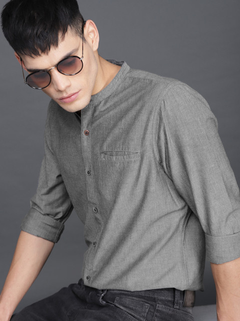 

WROGN Men Grey Slim Fit Solid Casual Shirt