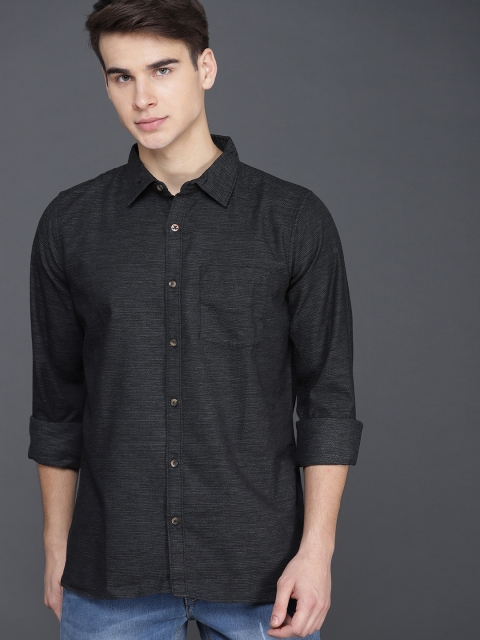 

WROGN Men Black Slim Fit Self-Design Casual Shirt