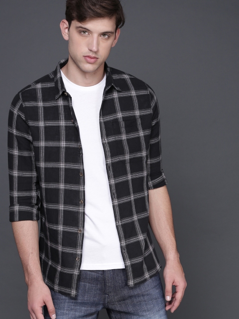 

WROGN Men Black & Taupe Slim Fit Checked Casual Shirt