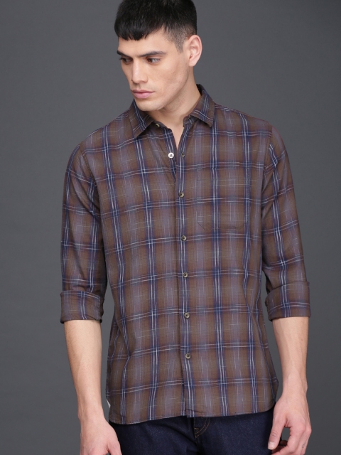 

WROGN Men Brown & Blue Slim Fit Checked Casual Shirt