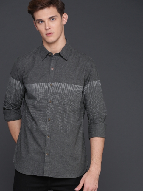 

WROGN Men Grey Regular Fit Self Design Casual Shirt