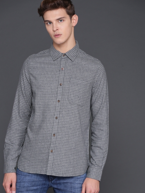 

WROGN Men Blue & White Slim Fit Checked Casual Shirt