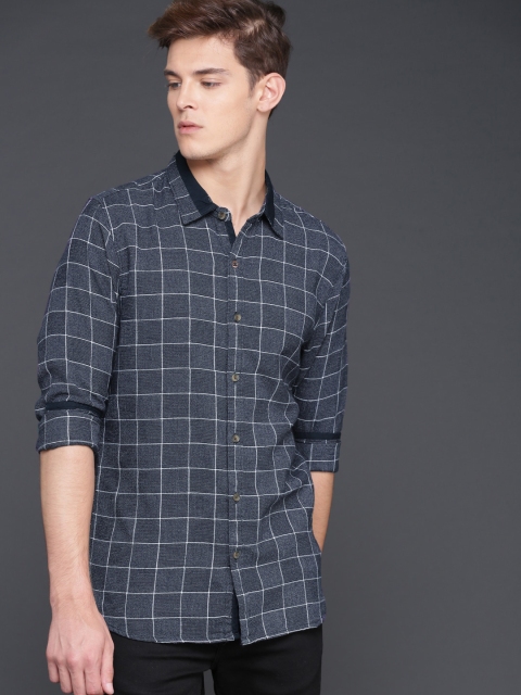 

WROGN Men Navy Blue Slim Fit Checked Casual Shirt