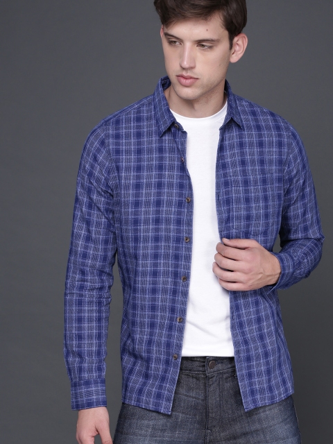 

WROGN Men Blue Slim Fit Checked Casual Shirt