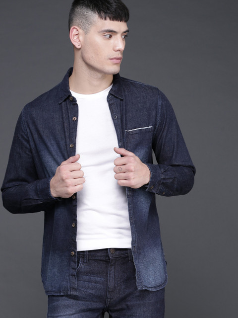 

WROGN Men Navy Blue Slim Fit Denim Casual Shirt