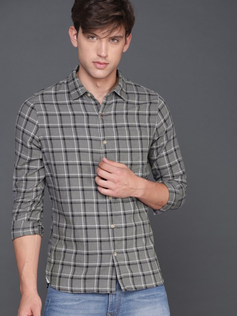 

WROGN Men Grey Slim Fit Checked Casual Shirt